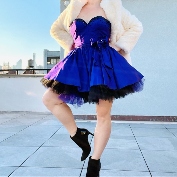 Corset Crystal Chameleon Silk Tutu Standing A-Line Princess Strapless Mini Dress - Picture 4 of 16